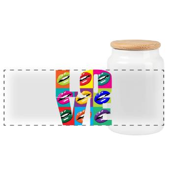 Lèvres Pop Art Multicolores - Boîte à biscuits avec couvercle en bois - blanc - Devant