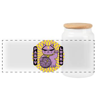 Party lucky cat - Panoramic Cookie Jar with Wooden Lid - white - Front