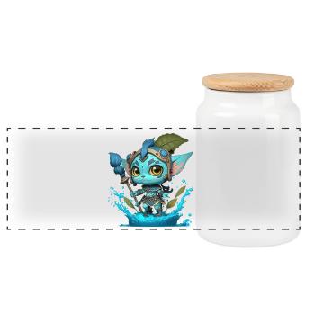 Avatar The Way of Water, cute character, navi - Panoramic Cookie Jar with Wooden Lid - white - Front