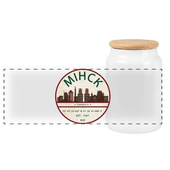 Minsk Skyline Vintage Abzeichen - Panorama Keksdose mit Holzdeckel - Weiß - Vorne