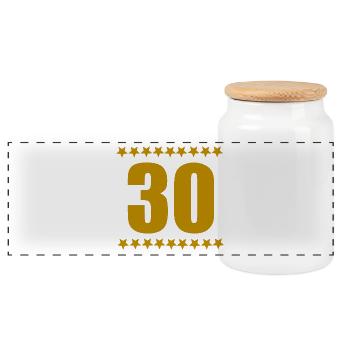 outfit Geburtstag, 30 goldgelb sternenmuster - Panorama Keksdose mit Holzdeckel - Weiß - Vorne