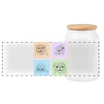 Pastel Pug Squad - Le mignon et le câlin - Boîte à biscuits avec couvercle en bois - blanc - Devant