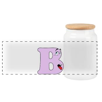 B - Panoramic Cookie Jar with Wooden Lid - white - Front