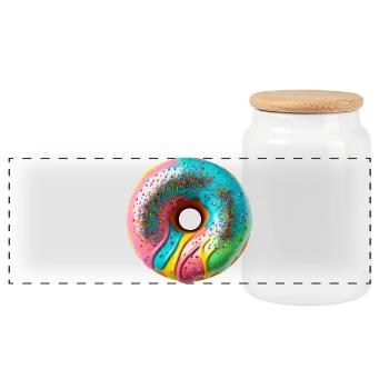 Bunte Donut Vibes - Panorama Keksdose mit Holzdeckel - Weiß - Vorne