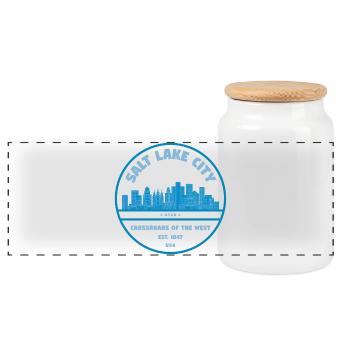 Salt Lake City Skyline Stamp - Panoramic Cookie Jar with Wooden Lid - white - Front