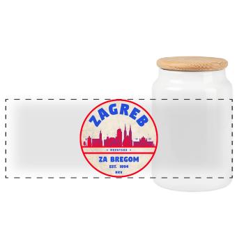 Zagreb Round Logo Skyline Retro - Panoramic Cookie Jar with Wooden Lid - white - Front