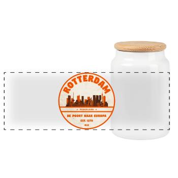 Timbre en caoutchouc vintage Rotterdam Skyline - Boîte à biscuits avec couvercle en bois - blanc - Devant
