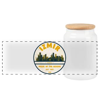 Izmir Pearl of the Aegean Badge - Panoramic Cookie Jar with Wooden Lid - white - Front