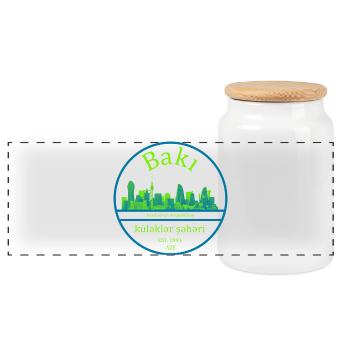 Conception de cercle de la skyline de Bakou avec vert néon - Boîte à biscuits avec couvercle en bois - blanc - Devant