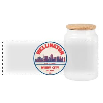 Wellington Windy City Skyline - Panoramic Cookie Jar with Wooden Lid - white - Front