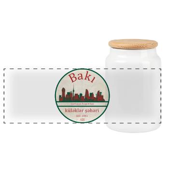 Baku Skyline Emblem - Panorama Keksdose mit Holzdeckel - Weiß - Vorne