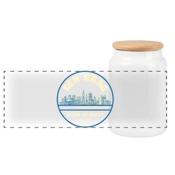 Den Haag Skyline Emblem Niederlande - Panorama Keksdose mit Holzdeckel - Weiß - Vorne