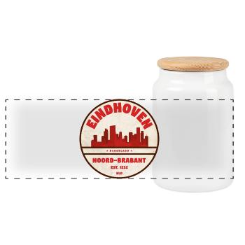 Eindhoven Skyline Badge NL - Panorama Keksdose mit Holzdeckel - Weiß - Vorne