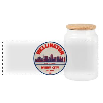 Wellington Windy City Skyline - Panoramic Cookie Jar with Wooden Lid - white - Front