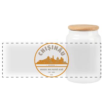 Chisinau Skyline Badge Moldawien - Panorama Keksdose mit Holzdeckel - Weiß - Vorne