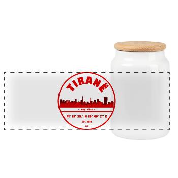 Tirana Albania emblem with coordinates - Panoramic Cookie Jar with Wooden Lid - white - Front