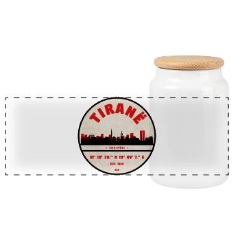 Tirana Skyline Vintage Stempel - Panorama Keksdose mit Holzdeckel - Weiß - Vorne