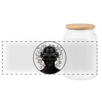 impressive portrait of an extraterrestrial - Panoramic Cookie Jar with Wooden Lid - white - Front
