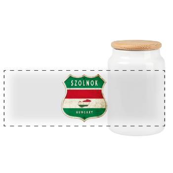 Design du drapeau de Szolnok (Hongrie) - Boîte à biscuits avec couvercle en bois - blanc - Devant