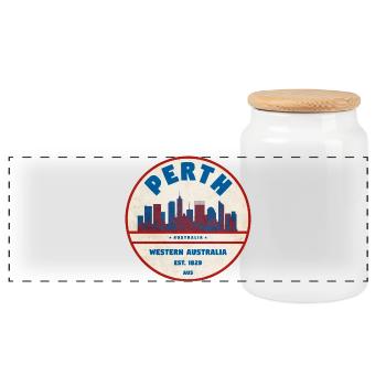 Perth Skyline Retro AU - Panoramic Cookie Jar with Wooden Lid - white - Front