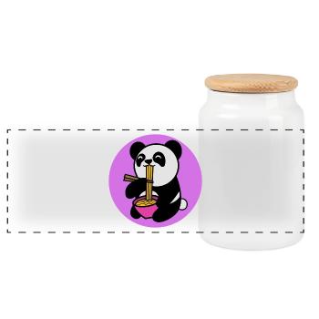Panda Manga Anime Comic Pop Culture Japanese - Panoramic Cookie Jar with Wooden Lid - white - Front