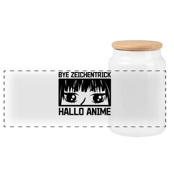 Zeichentrick Anime Statement Manga Comic Kanji - Panorama Keksdose mit Holzdeckel - Weiß - Vorne