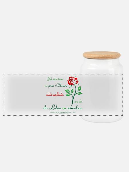 Elegante Rose mit Zitat - Panorama Keksdose mit Holzdeckel - Weiß
