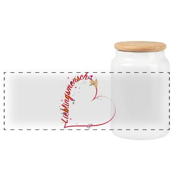 Zarte Herz Kalligrafie für Valentinstag - Panorama Keksdose mit Holzdeckel - Weiß - Vorne