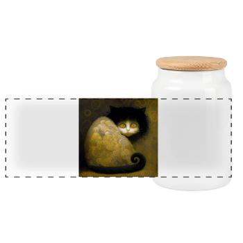 Chat Doré Arabesques - Stoik le chat - Boîte à biscuits avec couvercle en bois - blanc - Devant