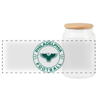 Philadelphia Adler Rundlogo mit Football-Stil - Panorama Keksdose mit Holzdeckel - Weiß - Vorne