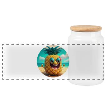 Happy pineapple on the beach | Beach Holiday Holidays - Panoramic Cookie Jar with Wooden Lid - white - Front