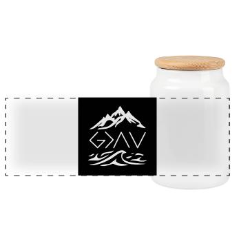 God is greater (white on black) - Panoramic Cookie Jar with Wooden Lid - white - Front