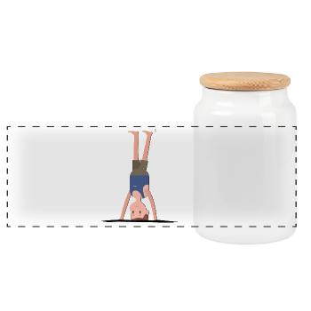 Man boy does headstand - Panoramic Cookie Jar with Wooden Lid - white - Front