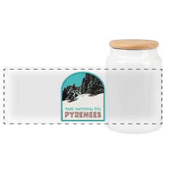 Pyrenees National Park under the snow - Panoramic Cookie Jar with Wooden Lid - white - Front