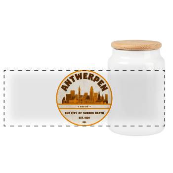 Antwerp Skyline Vintage - Panoramic Cookie Jar with Wooden Lid - white - Front