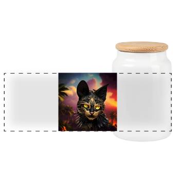 The ancient Egyptian god of cats Bastet - Panoramic Cookie Jar with Wooden Lid - white - Front