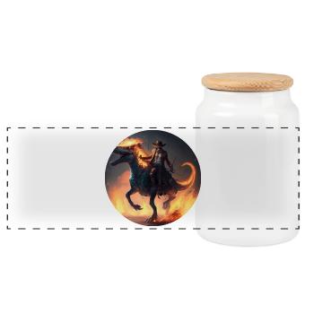 Indiana Jones reitet auf Dinosaurier T-Rex - Panorama Keksdose mit Holzdeckel - Weiß - Vorne