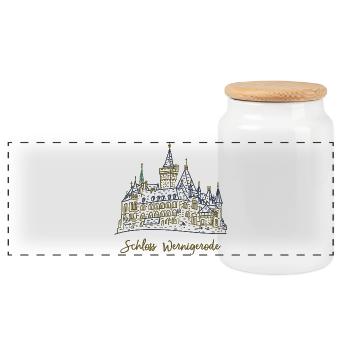 Schloss Wernigerode, Wahrzeichen, Deutschland - Panorama Keksdose mit Holzdeckel - Weiß - Vorne