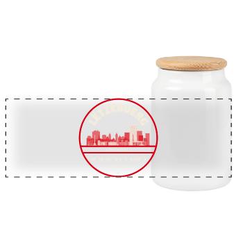 Emblème de la skyline luxembourgeoise avec coordonnées - Boîte à biscuits avec couvercle en bois - blanc - Devant