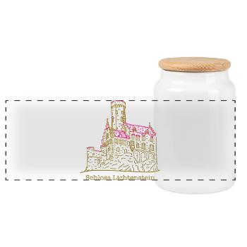Schloss Lichtenstein, Märchenschloss, Deutschland - Panorama Keksdose mit Holzdeckel - Weiß - Vorne