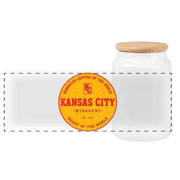 Kansas City BBQ Emblem Kreis - Panorama Keksdose mit Holzdeckel - Weiß - Vorne