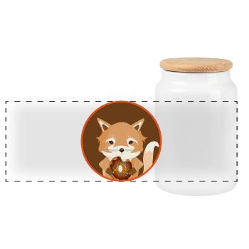 enchanting little fox with delicious donut - Panoramic Cookie Jar with Wooden Lid - white - Front