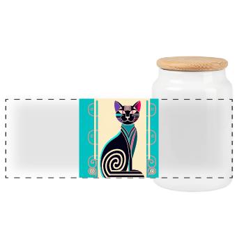Neon Spiral Cat Art Deco - Panoramic Cookie Jar with Wooden Lid - white - Front