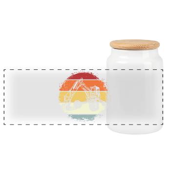Excavator - Panoramic Cookie Jar with Wooden Lid - white - Front
