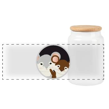 two cute mice together in the mouse hole - Panoramic Cookie Jar with Wooden Lid - white - Front