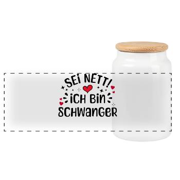 Schwangerschaft Mutter Schwanger Herz Statement - Panorama Keksdose mit Holzdeckel - Weiß - Vorne
