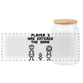 Baby Birth Pregnant Pregnancy Statement - Panoramic Cookie Jar with Wooden Lid - white - Front