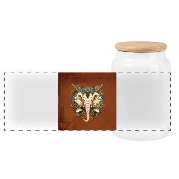 The majestic elephant with the creature of the night - Panoramic Cookie Jar with Wooden Lid - white - Front