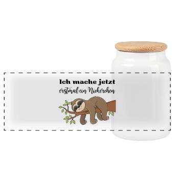 Ich mache jetzt erstmal ein Nickerchen - Panorama Keksdose mit Holzdeckel - Weiß - Vorne