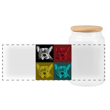 Frenchie Pop Art Quatre Couleurs - Boîte à biscuits avec couvercle en bois - blanc - Devant
